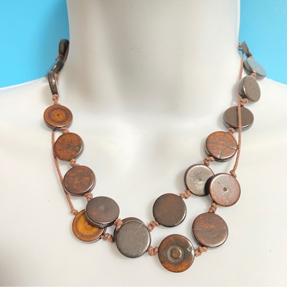 NY & Co Wood Disc Beads Boho Cord Hand Knot Necklace - Picture 7 of 7